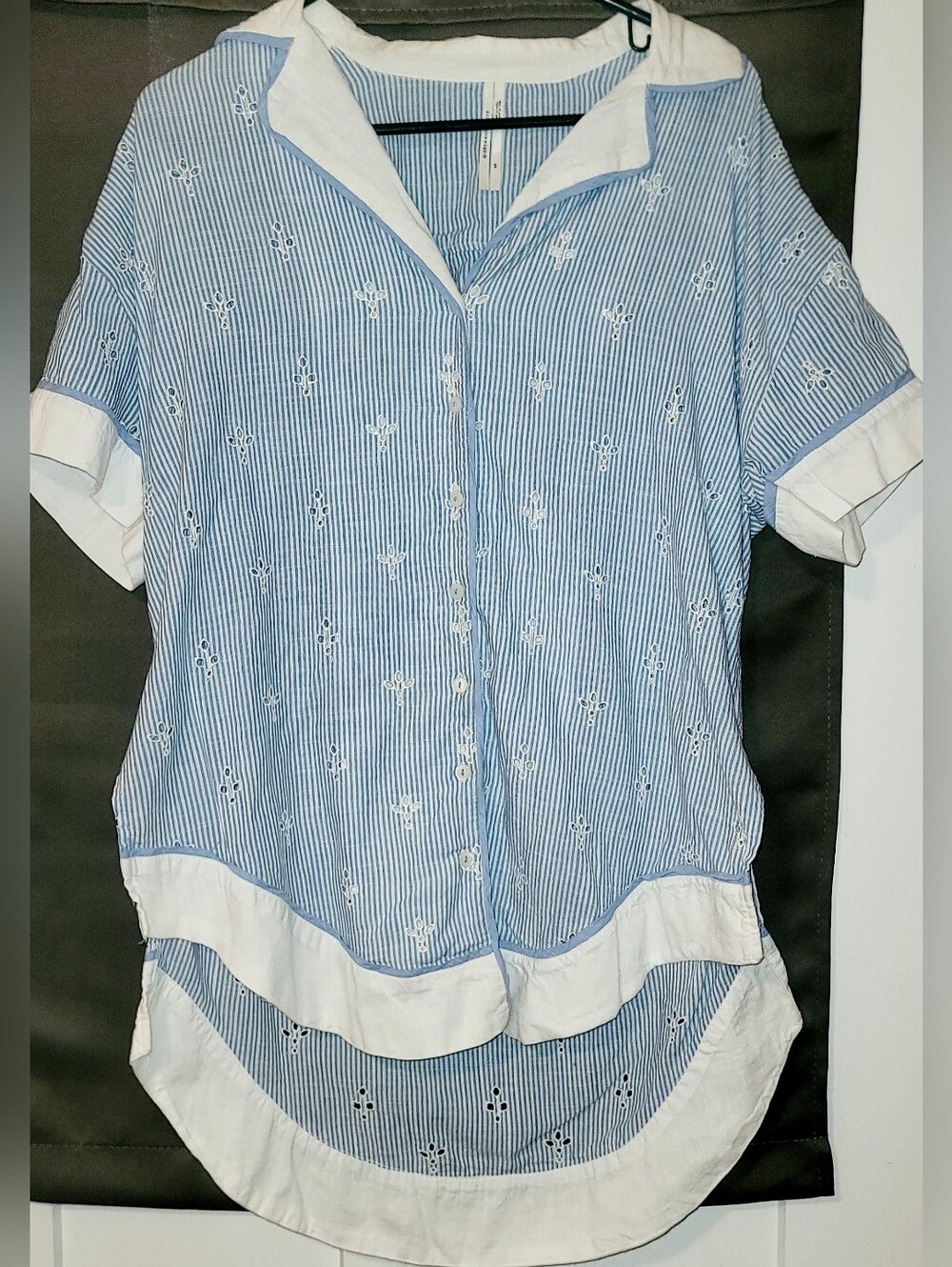 Anthropologie The Bijou Top Small OS Women's Casual Striped Eyelet Shirt - Picture 7 of 12